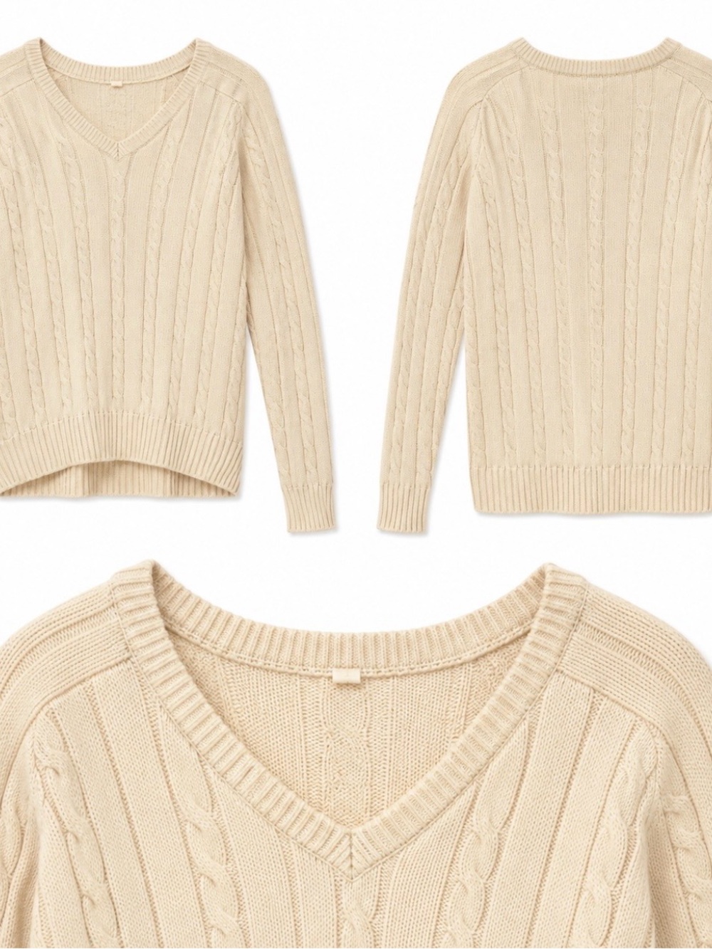 Brandy Melville Cable-Knit V-Neck Sweater in Ivory